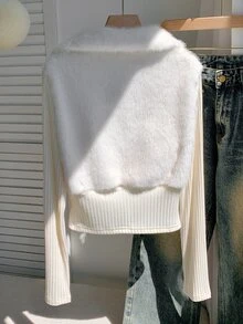 Comfortcana Women's Autumn/Winter Casual Patchwork Faux Fur Jacket - White - View 2