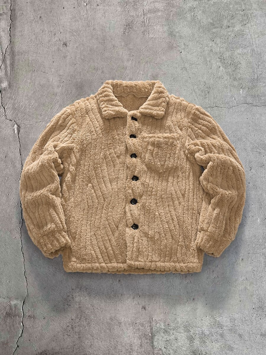 AXEPEAK Men's Solid Color Long Sleeve Single-Breasted Casual Jacket Coat, Autumn/Winter - Khaki - View 1
