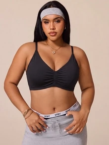SHEIN Rhythm Era Women's Plus Size Seamless Knit Sports Bra - Black - View 1