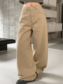 DAZY Women's Washed Heavy-Duty Korean Style Loose Fit Jeans - Khaki - View 3
