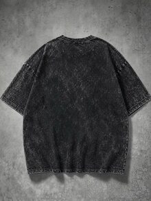 Manfinity EMRG Washed Plus Size Men's Floral Print Crew Neck Short Sleeve T-Shirt - Black - View 2