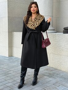 Easura Casual Fashion Urban Commute Leopard Print Patchwork Plus Size Women's Wool - Dark Grey - View 4