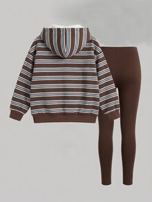 SHEIN 青少年女孩連帽落肩運動衫與緊身內搭褲2件套 - 彩色 - 查看 2