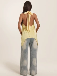 SHEIN BAE Women's Solid Color Casual Versatile Daily Outing Halter Top - Yellow - View 2