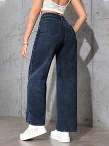 SHEIN Tall Celana Jeans Kasual Warna Polos Serbaguna untuk Wanita Tinggi - Dark Wash - View 2