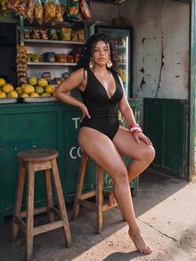 Swim Mod Plus Size Sexy Strappy One-Piece Swimsuit For Vacation - Black - View 4