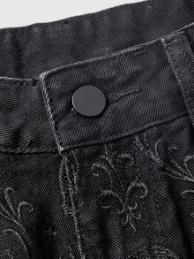 ROMWE Gothic All-Over Skull Pattern Black Stretch Denim Hot Pants For Women - Black - View 3