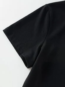 Qadelle 女款蕾絲拼接休閒百搭日常穿搭T恤 - 黑色 - 查看 4