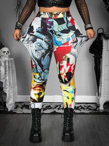 Whyspr Harley Quinn X SHEIN Plus Size Women's All-Over Print Casual Daily Tight Leggings - Multicolor - View 1