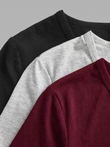 SHEIN EZwear 3件組女款純色V領短袖休閒T恤 - 彩色 - 查看 10