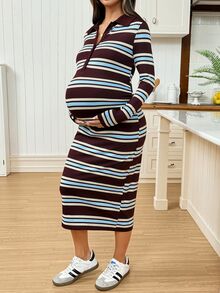 SHEIN Maternity Colorblock Casual Maternity Maternity Everyday Summer Dress,Autumn Photoshoot Formal Baby Blue Fall Photoshoot Business - Multicolor - View 1