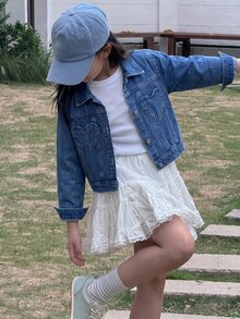 SHEIN Sparklyn 青少年女孩牛仔夾克外套，秋季 Y2K 可愛休閒風，復古深藍色，心形口袋，修身舒適，適合上學與度假 - 深色水洗藍 - 查看 8