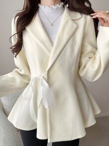 FRIFUL Women's Solid Color Fur Collar Long Sleeve Waist Tie Elegant Overcoat Fall - Beige - View 8