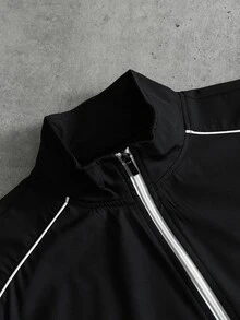 Manfinity Homme Men's Plus Size Colorblock Zipper Casual Daily Travel Long Sleeve Jacket - Black - View 5