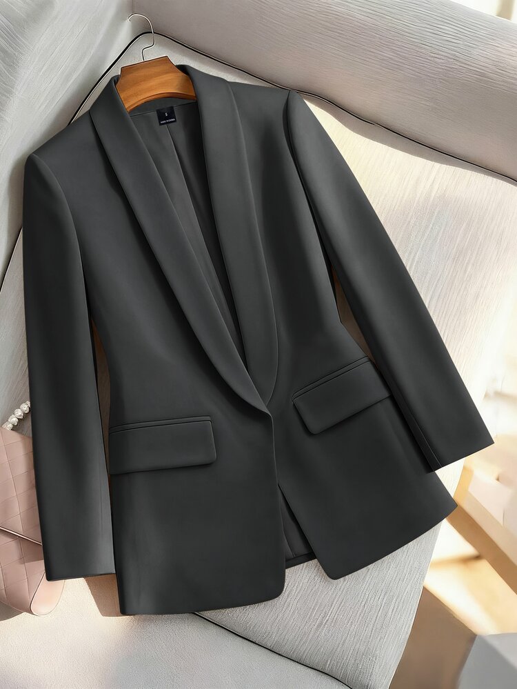 Lumivelle Women's Solid Color Casual Versatile Commute Travel Blazer Jacket - Dark Grey - View 4