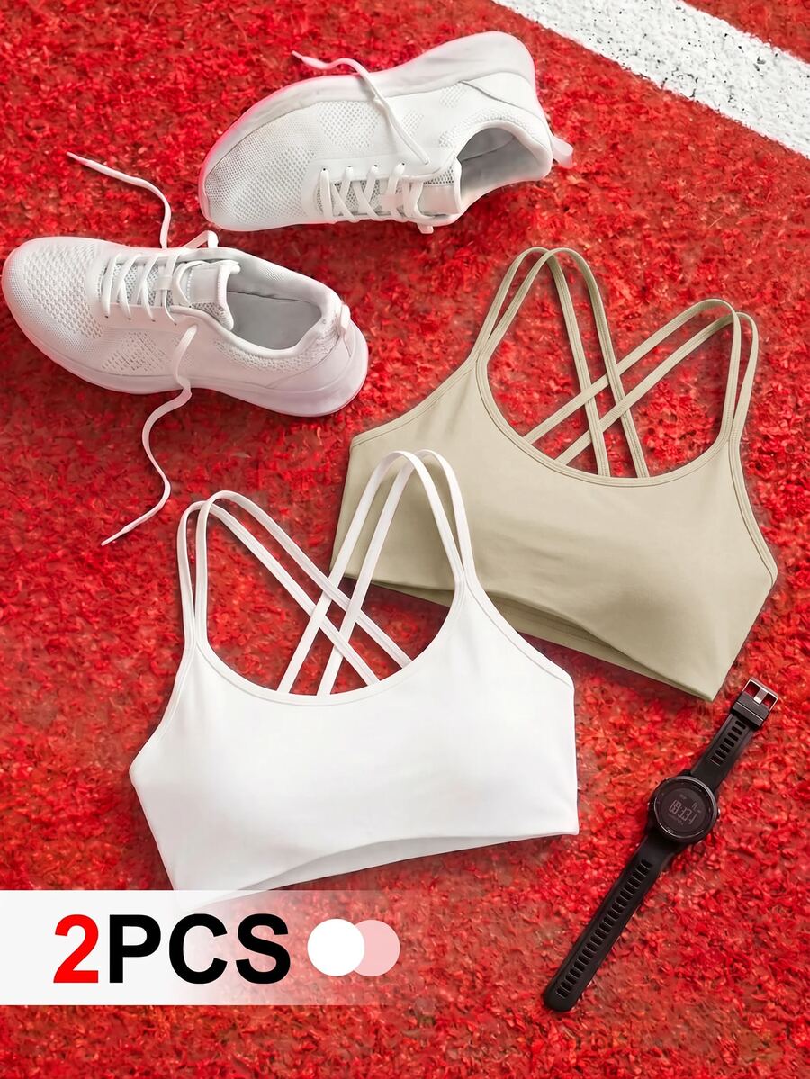 SHEIN Cheerettes 2件組女款素色休閒日常運動內衣 - 彩色 - 查看 1
