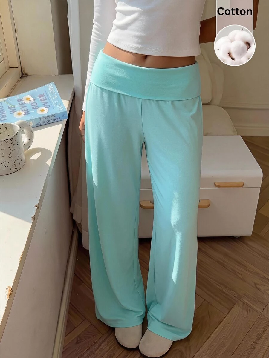 CovetEZ Mint Green Wide Leg Cuffed Pants, Suitable For Daily Summer Casual Wear, Suitable For Commuting, Gathering, Autumn/Winter/Spring/Summer, Christmas, New Year, Thanksgiving, Party, Wedding - Mint Green - View 1