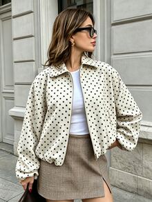 Cévolie Casual Loose Fit Polka Dot Lapel Jacket - Apricot - View 4