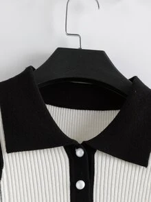 SHEIN LUNE CURVE Plus Size Colorblock Fashion Button Half-Placket Long Sleeve Sweater Winter - Beige - View 6