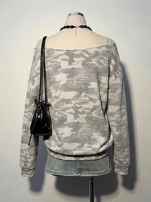 Attitoon Plus Size Women's Off-Shoulder Camouflage Casual Versatile Sweatshirt - Multicolor - View 6