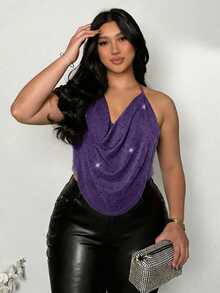 Firerie Plus Size Women's Fashionable Sexy Draped Neck Tank Top - Purple - View 7