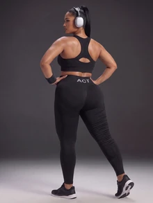 Powerista Women's Plus Size Solid Color Zipper Front Halter Neck Sports Bra Gym Running Fitness Workout Going Out Autumn High-Support - Black - View 8