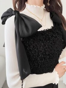 FRIFUL Women's Fashionable Versatile Shoulder Knot Top - Black - View 4