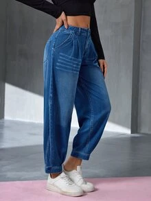 Flexra Festival Plus Size Women's Blue Stretch Denim Tapered Ankle Pants - Dark Wash - View 4