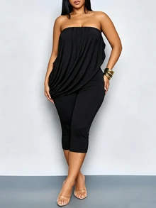 SOLERSUN Plus-Size Women's Ruched Bodysuit Jumpsuit, Perfect For Parties, Vacations, And Versatile Casual Occ - Black - View 6