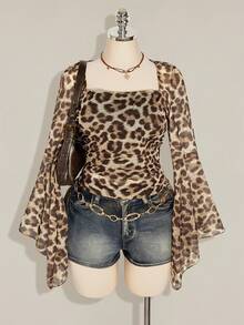 SHEIN ICON Plus Size Women Tops Fall - Khaki - View 1