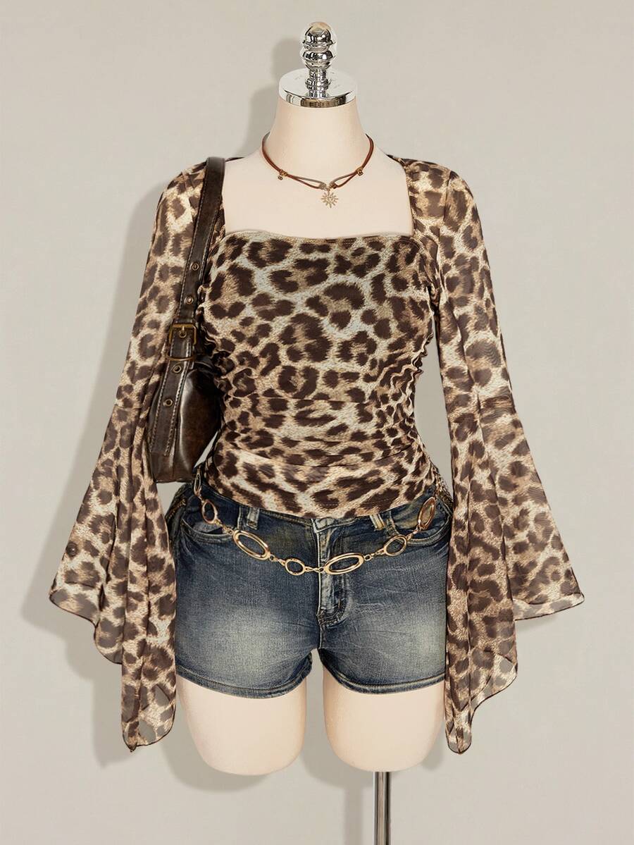 SHEIN ICON Plus Size Women Tops Fall - Khaki - View 1