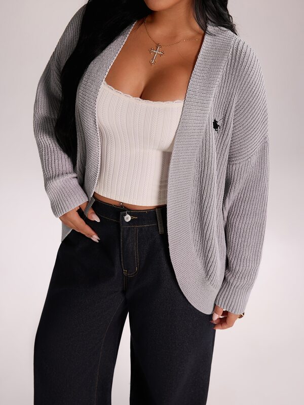 Rustia Plus Size Women's Loose Versatile Slouchy Long Sleeve Cardigan Sweater