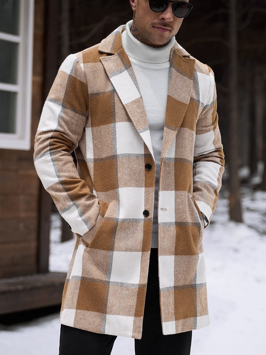 Manfinity CasualCool Men's Plaid Button-Up Long-Sleeve Coat, Autumn And Winter Style. - Multicolor - View 1
