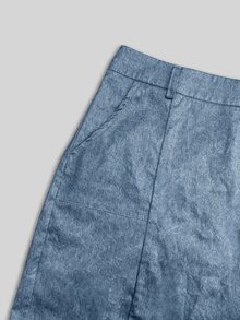 Franclia Women's Solid Color Slit Design Casual Versatile Skirt - Blue - View 3