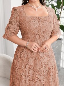 Reflora Plus Size Women's Lace Casual Romantic Elegant Party Wedding Formal Evening Dress Dusty Blue Summer - Dusty Pink - View 5