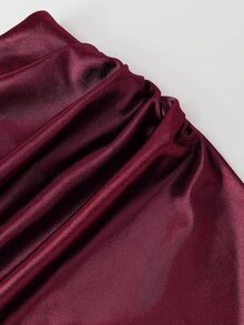 GlowEve Women's Pleated Contrast Lace Hem Elegant Skirt - Burgundy - View 4