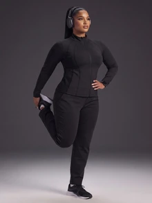 Powerista Women's Plus Size All Seasons Black Solid Color Performance Black Full Zip Sports Jacket Breathable Long Sleeve Exercise Track Top Active Wear - Black - View 4
