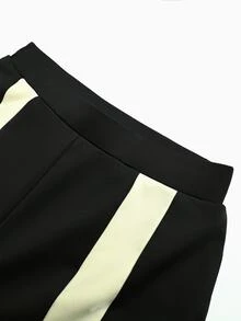 SHEIN طقم نسائي أنيق من قطعتين، ملابس علوية بأكمام طويلة وبنطال بتصميم كتل لونية - الأسود - مشاهدة 6