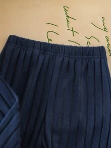 2pcs/Set Boys' Sweatshirt & Pants Set, Autumn/Winter New Knit Ribbed Ribbed Fabric Long Sleeve Polo Collar Sweatshirt & Long Pants Set, Comfortable Casual Outfit, Suitable For Daily Wear, Home Wear, Brother Outfit, Soft And Comfortable Fabric, Suitable For Autumn/Winter Wear, Suitable For Boys' Daily Wear - Navy Blue - View 5