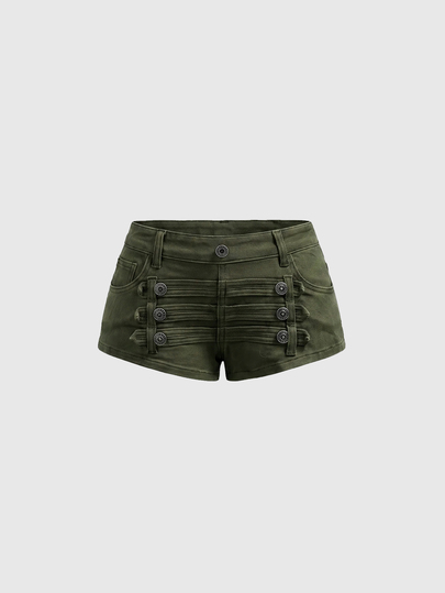 Grunge Punk Summer Outfits Hot Girl Vintage Napoleon Button Design Ultra Low Waist Mini Denim Shorts