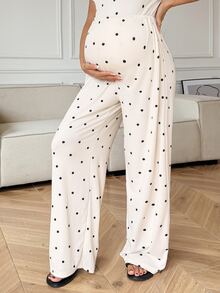 Dazy Maternity Contrast Color Polka Dot Lace Trim Slim Fit Camisole Straight Leg Pants Loose Cardigan Casual Daily Home Spring Autumn 3-Piece Set Maternity 2-Piece Set - Apricot - View 3