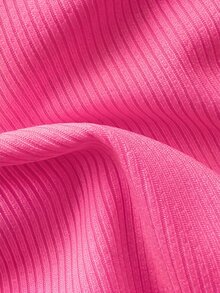 SHEIN Swim 女款兩件式比基尼泳衣套裝，雙肩帶設計，玫瑰紅羅紋布料，適合海灘、島嶼度假、泳池派對、休閒百搭 - 玫紅色 - 查看 5