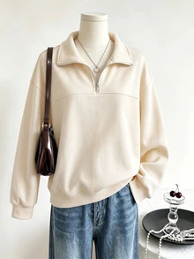 Teen Girl Casual Versatile Solid Color Sweatshirt, Autumn/Winter - Apricot - View 6