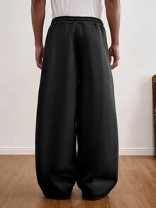 TOKVUE Y2K Men's Casual Colorblock Letter Print Drawstring Waist Sports Pants, Men's Printed Sweatpants, - Black - View 2