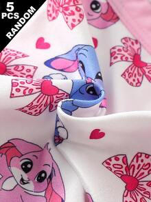 SHEIN (Random 5pcs) Girls' Simple Fashion All-Over Print Cartoon Heart Rabbit Pattern Triangle Panties, Girls' Underwear - Multicolor - View 3