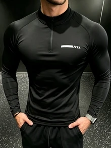 GymBeat Men's Geometric Print Raglan Long Sleeve Slim Fit Sports T-Shirt, Gym - Black - View 5