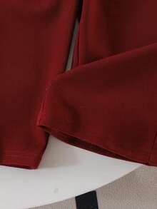 SHEIN Playful Pals 女嬰針織棕色拼接格紋長袖蝴蝶結T恤上衣與長褲2件套，春季/秋季早秋休閒日常穿搭 - 棕色 - 查看 8