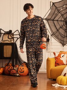 Notgurli Set Pakaian Santai Pria dengan Motif Halloween yang Menyenangkan - MultiWarna - View 2