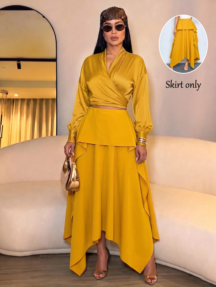 SOLERSUN Women's Solid Color Casual Elegant Versatile Daily Wear Skirt Party Night Formal Mustard Yellow Fall - Yellow - View 1