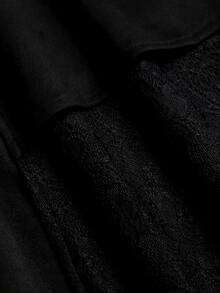 Sweetra Women's New Suede Fabric Contrast Lace Skirt With Asymmetrical Black Hem, One-Piece Button Adjustable Waist Design, Suitable For Dating, Shopping, Party, Dinner, Commuting, Campus Wear, Skirt - Black - View 5